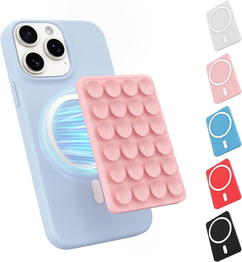 OPOM Magnetic Suction Phone Mount for MagSafe Case,Silicone Sticky Phone Grip Holder for iPhone,Removable Hands-Free Selfie/Video for TikTok & Instagram Influencer/Creator (Pink) - Image 1